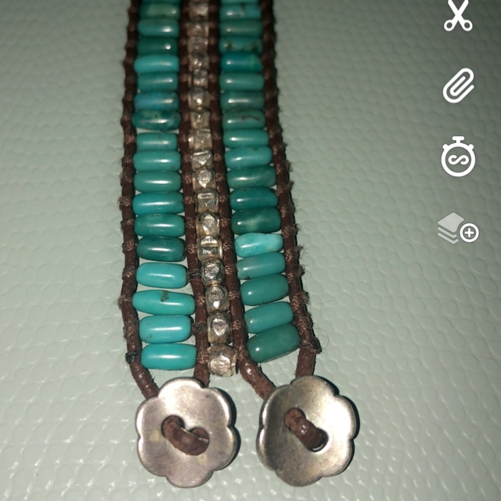 Sundance turquoise and leather bracelet